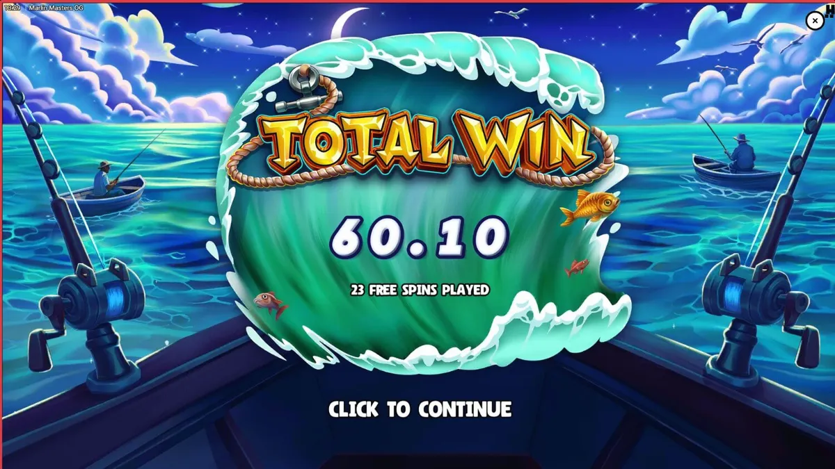 Interface do jogo de slot Marlin Masters OG com tema de pesca