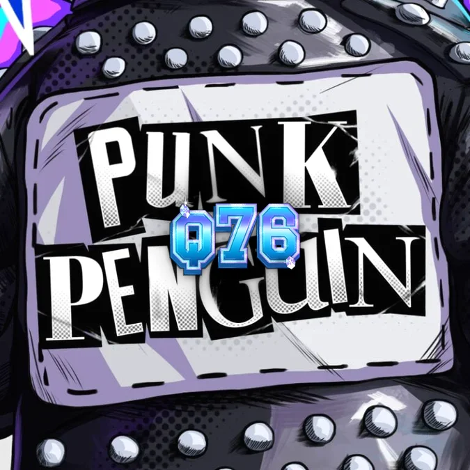 Pinguim punk em um palco de concerto vibrante